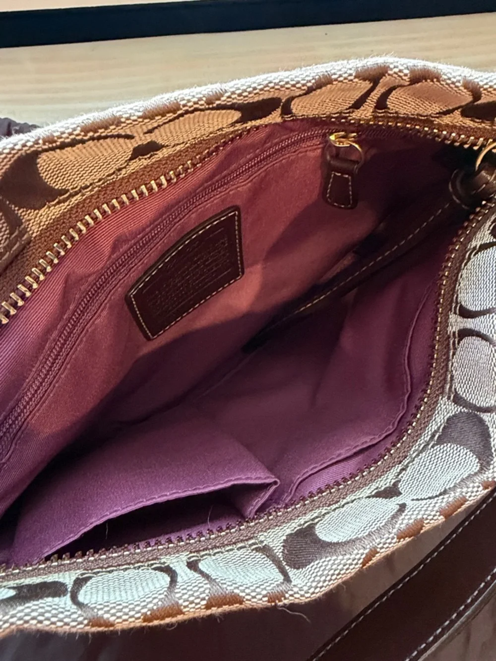 Coach Khaki and Brown Signature Shoulder Bag - Picture 5 of 10